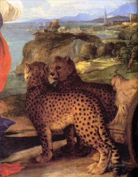 Leopard Painting - Bacchus and Ariadnedetail Tiziano Titian panther